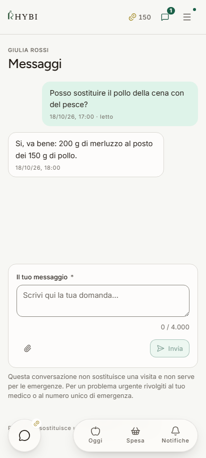 La conversazione col nutrizionista dentro Rhybi.